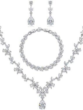 Bridal Jewelry Set Necklace Earrings Bracelet CZ Wedding Bridesmaid Set